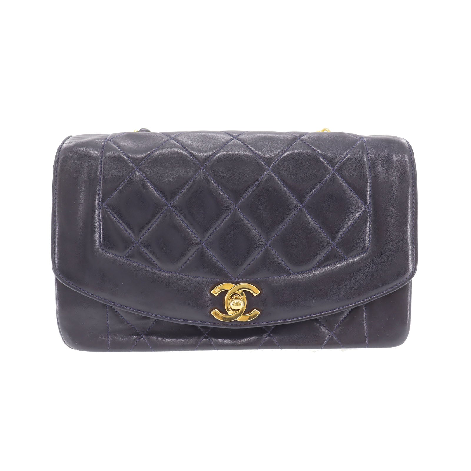CHANEL Diana Matelasse 22  Shoulder Bag Navy Lambskin   #CP684