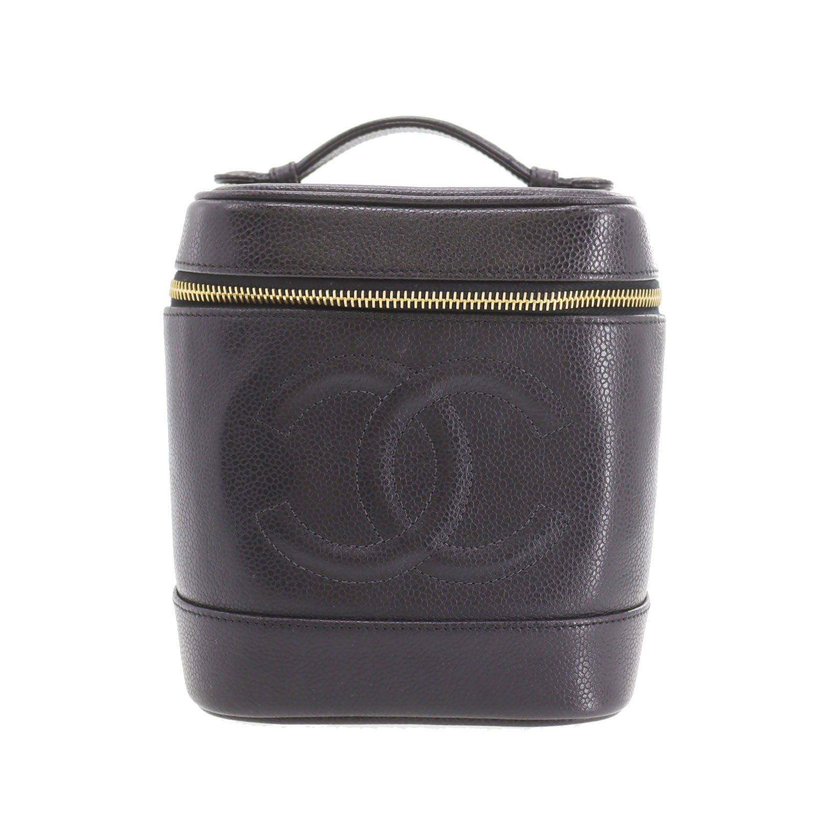 CHANEL CC Handbag Vanity Black Caviar Skin Leather #CP939
