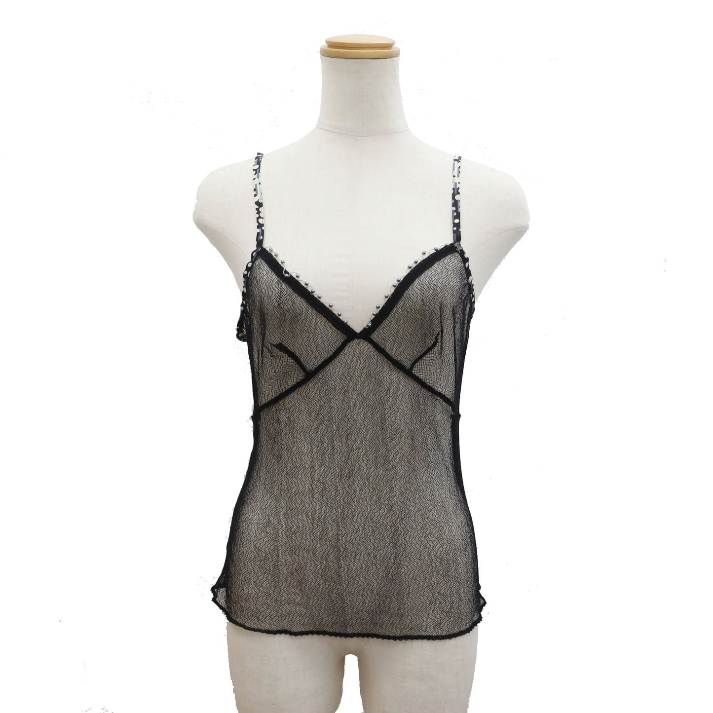 CHANEL Camisole Mesh Beads Black Size 38 #AH106