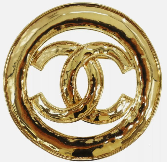 CHANEL CC Logos Circle  Pin Brooch Gold Plated 94P France   #CD699 S
