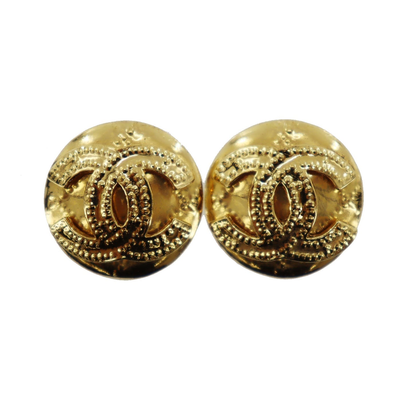 CHANEL CC Logos Circle Earrings 94P Clip-On Gold #AG193