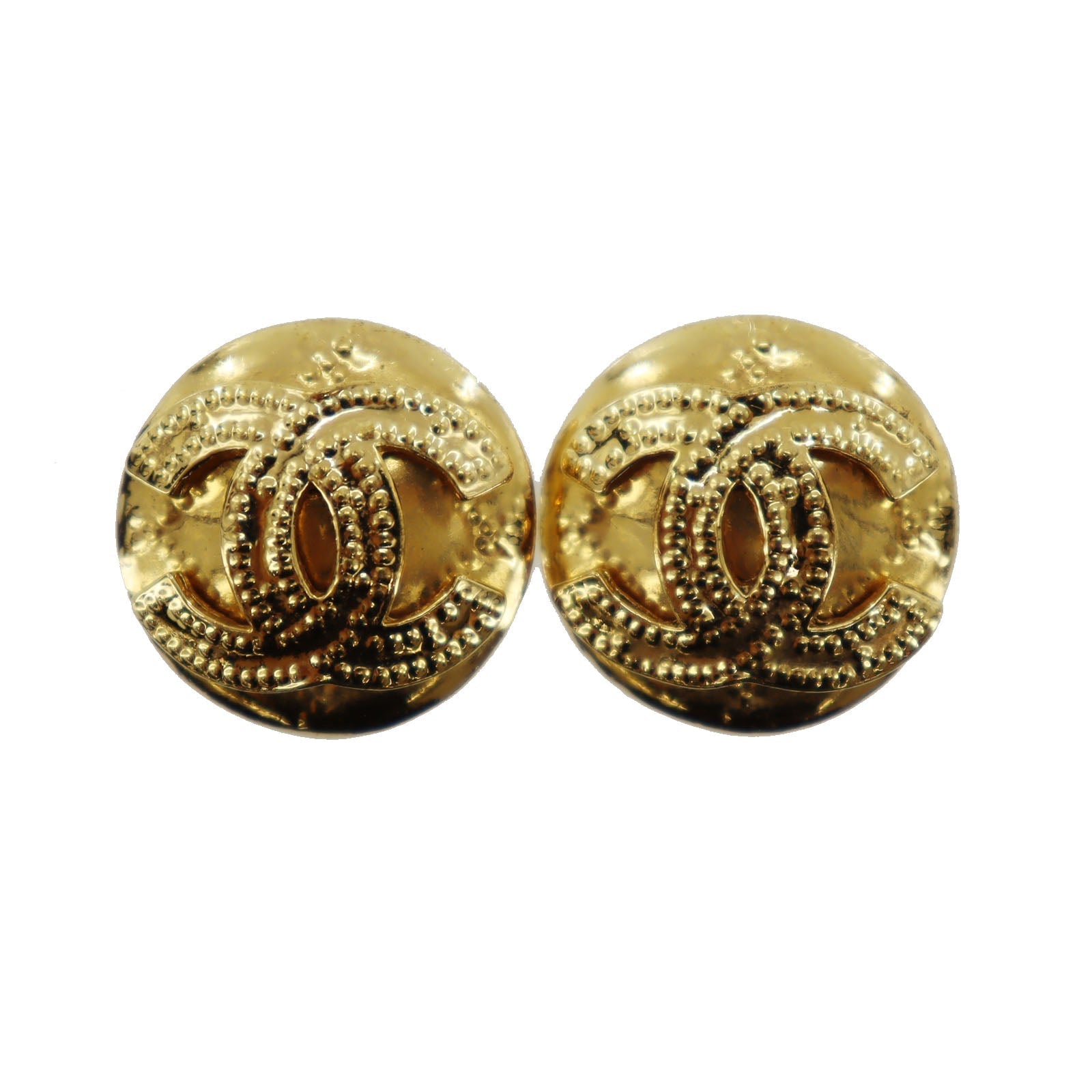 CHANEL CC Logos Circle Earrings 94P Clip-On Gold #AG193