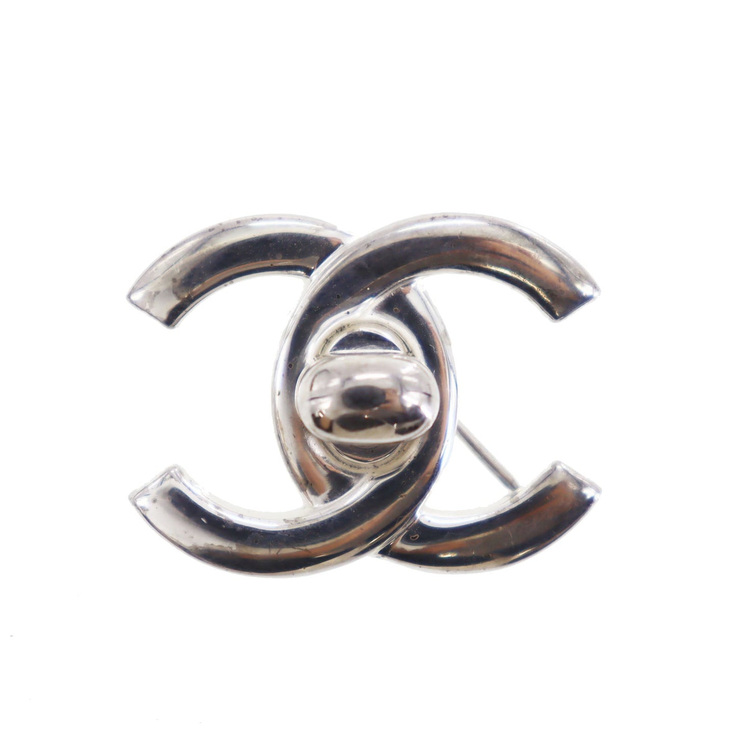 CHANEL CC Logos Turn Lock  Pin Brooch Silver Plated 96A   #CE126 S
