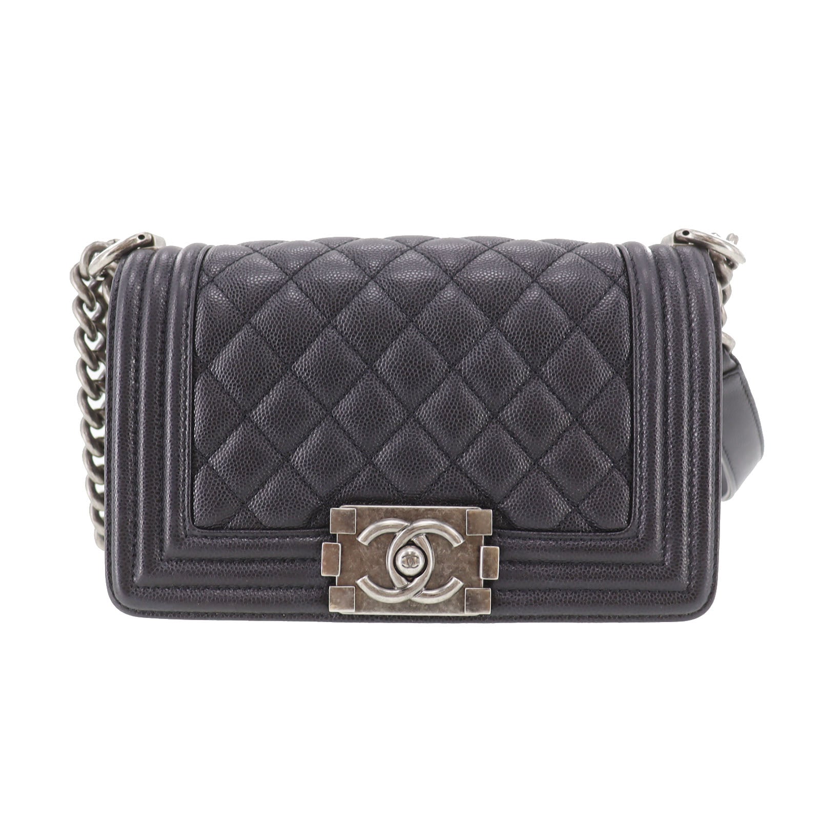 CHANEL  BOY CHANEL Shoulder Bag Black Caviar Skin Leather   #DA571