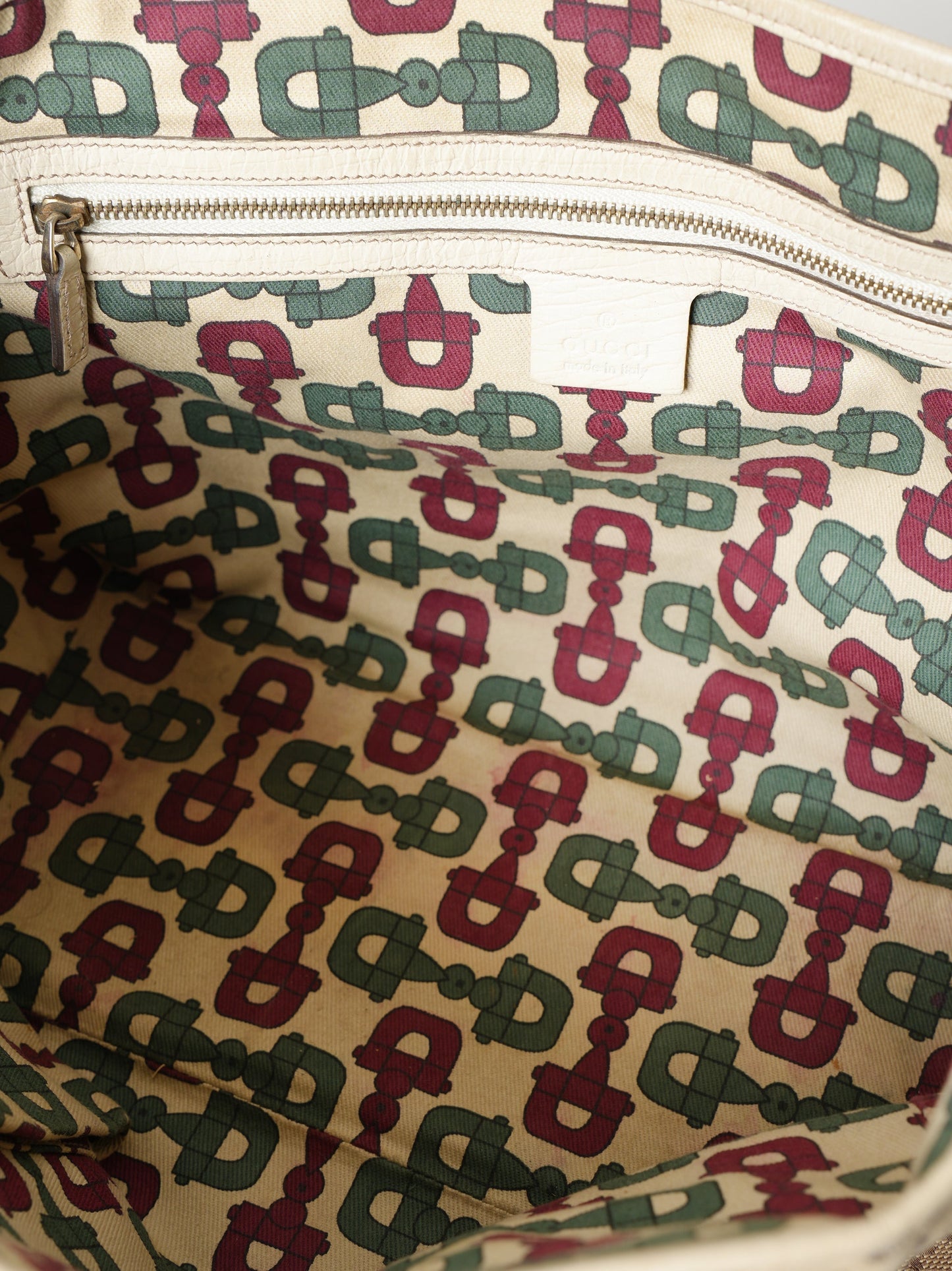 Gucci Jolicoeur Striped Charm Beige GG Canvas Tote Bag