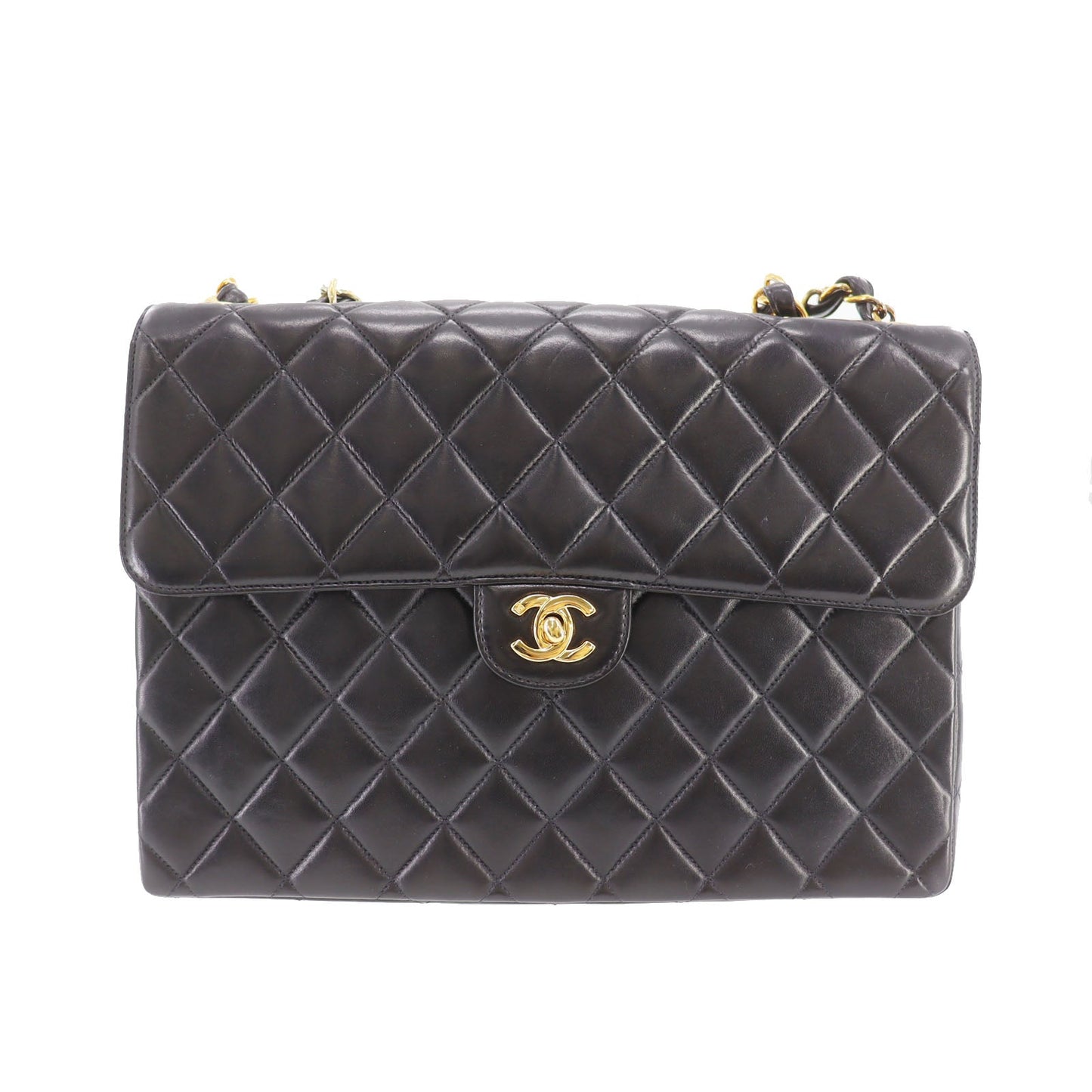 CHANEL Matelasse  Shoulder Bag Black Lambskin Leather #CX813