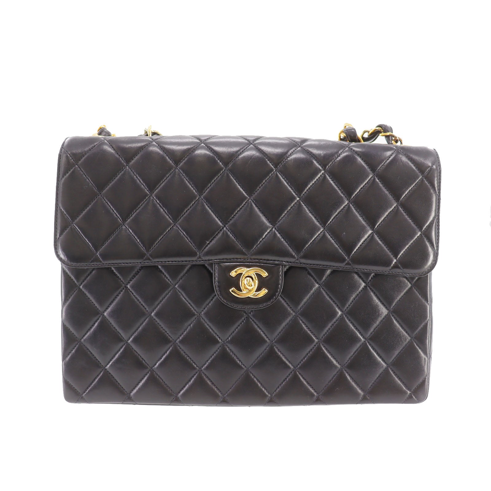 CHANEL Matelasse  Shoulder Bag Black Lambskin Leather #CX813