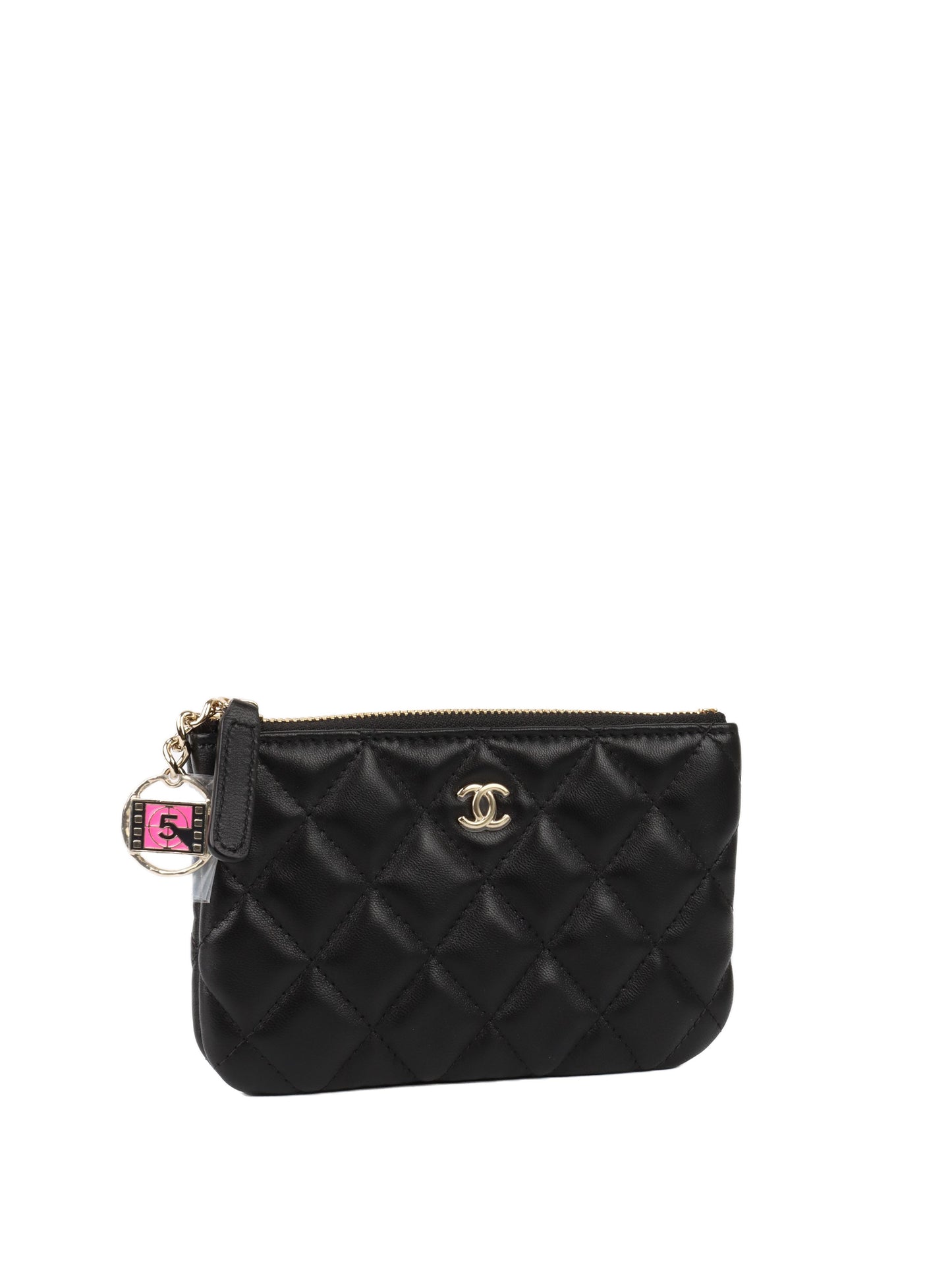 Chanel Black Lambskin Zip Pouch.