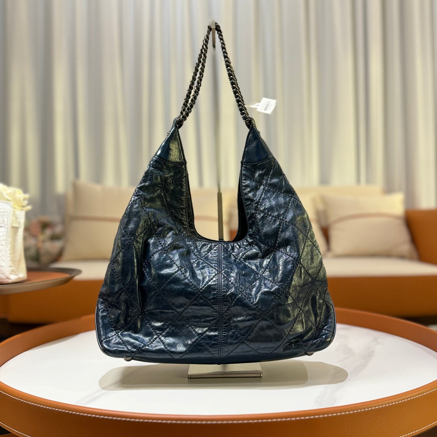 CHANEL   HOBO BAG NAVY CALFSKIN OIL-WAX LEATHER