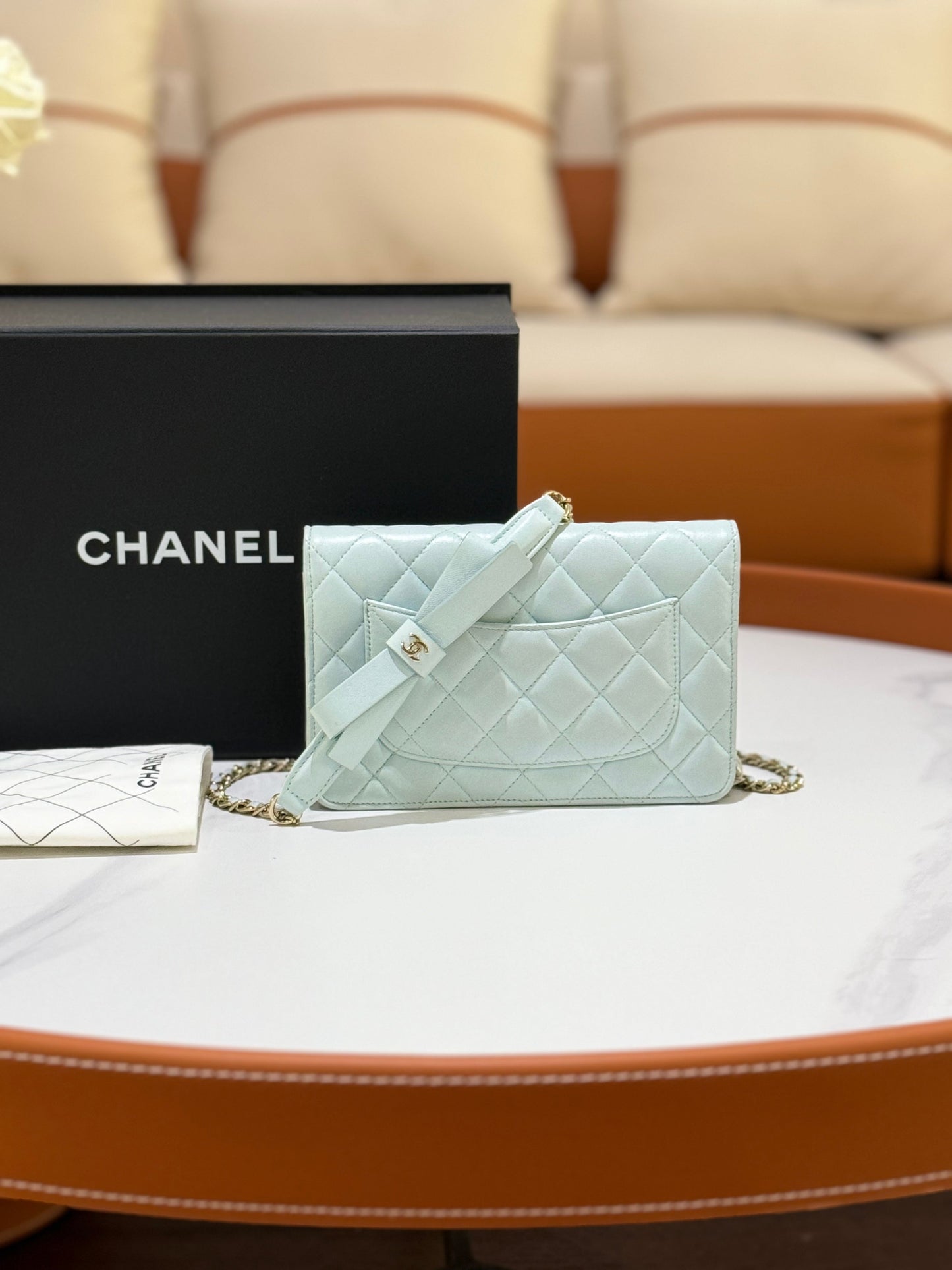 CHANEL WALLET ON CHAIN BLUE LAMBSKIN