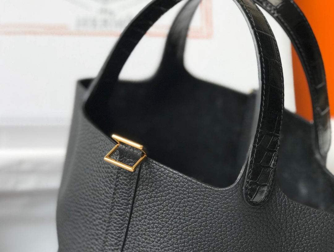 Top Quality Picotin Lock Bag With Toned Black Gold Travel Bag