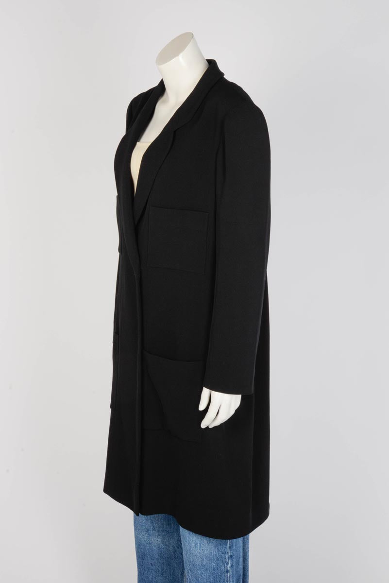 Chanel Black Wool Twill Longline Coat Fr 46