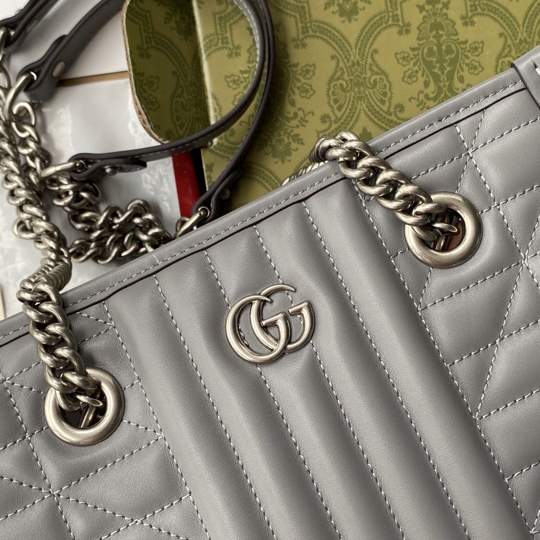 gg Marmont Dark MatelassÃ© 10in Grey Small Tote Bag