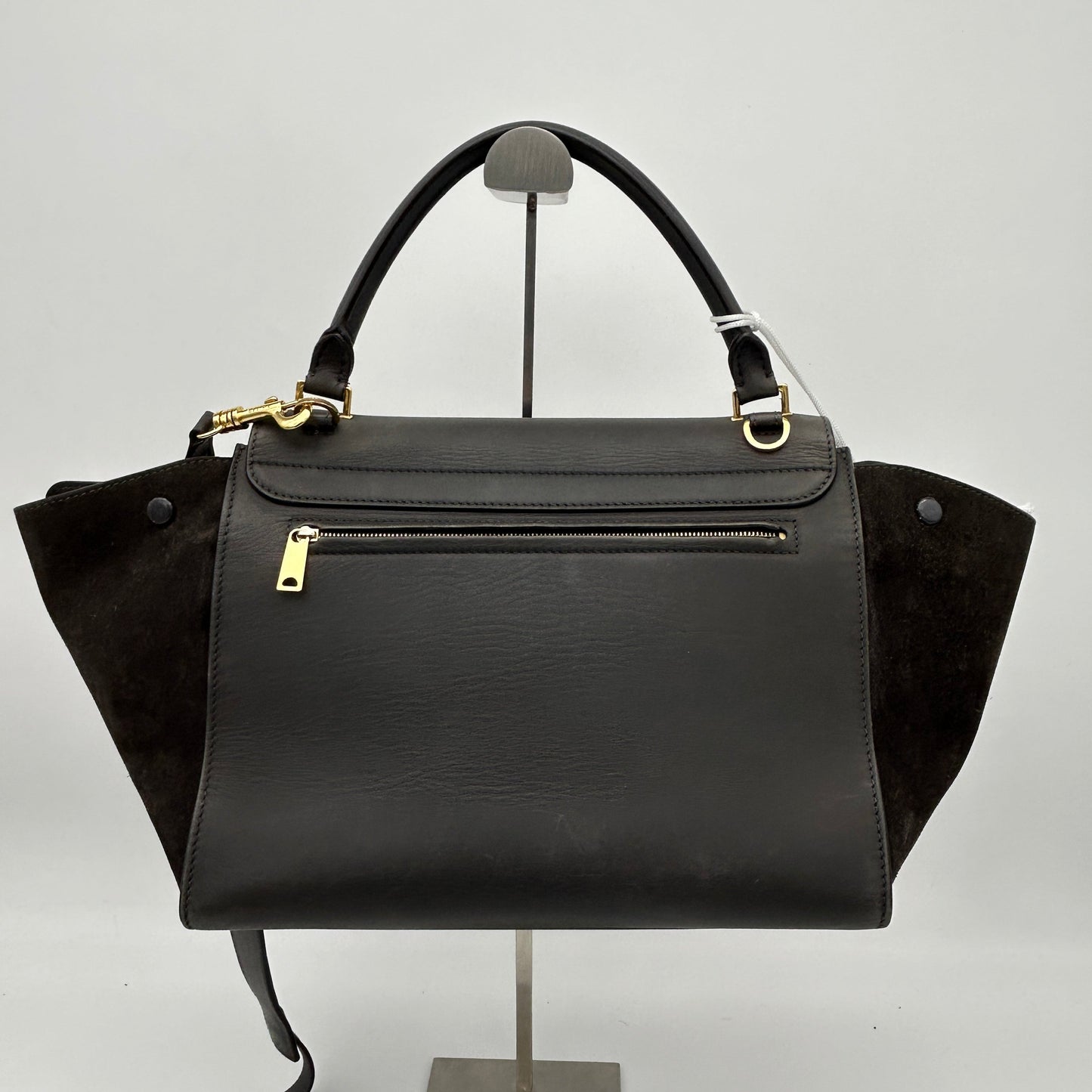 Luxury Smooth Calfskin Trapeze Bag Dark Grey Suede Medium Travel Bag