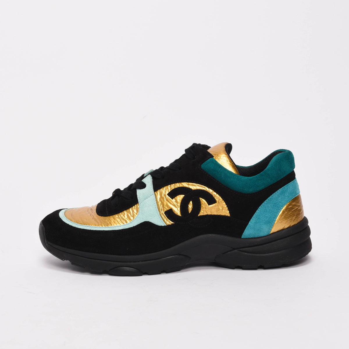 Chanel Gold Mixed Fibers CC Trainer Sneakers 40 for Women