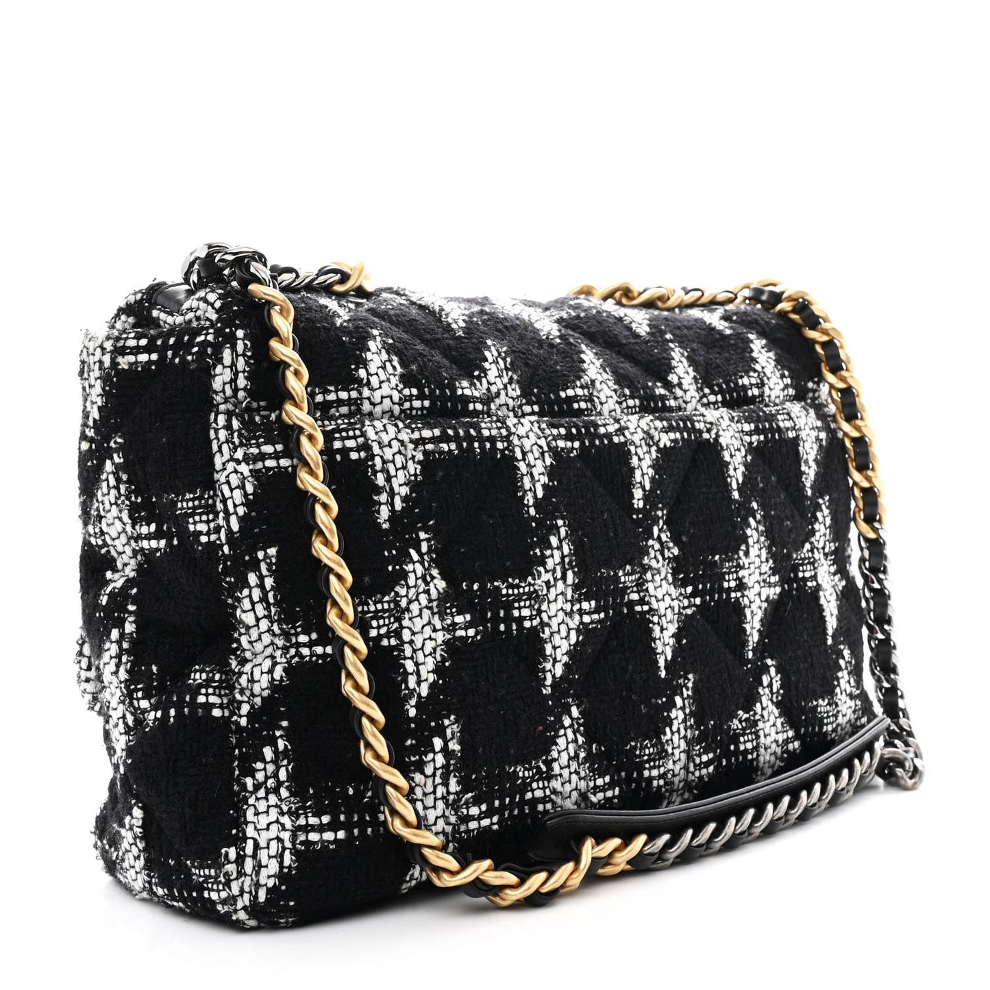 Chanel Tweed Quilted Maxi 19 Flap Black White Bag