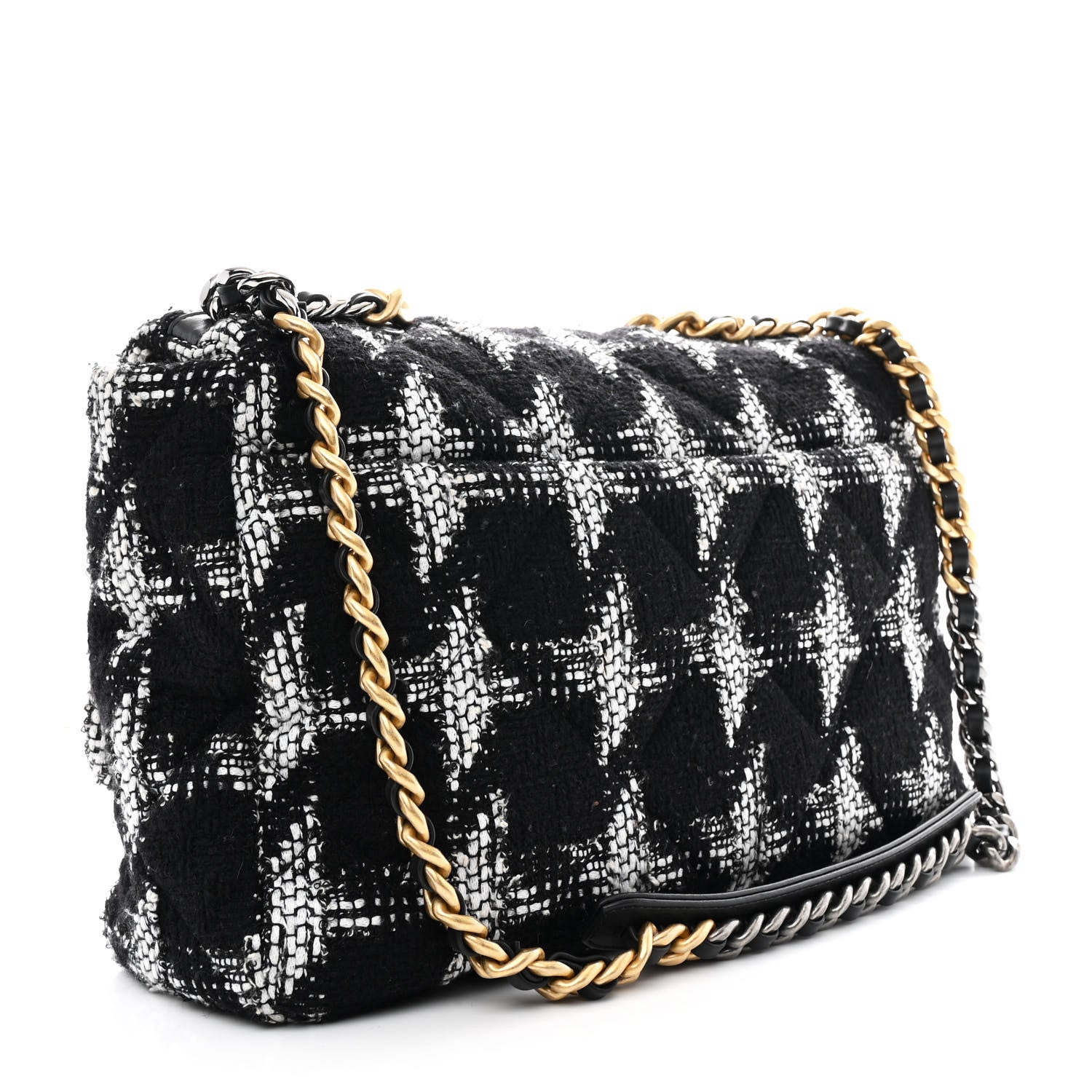 Chanel Tweed Quilted Maxi 19 Flap Black White Bag