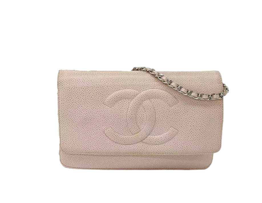 Chanel on WOC Double CC Caviar Pink Leather Wallet Case