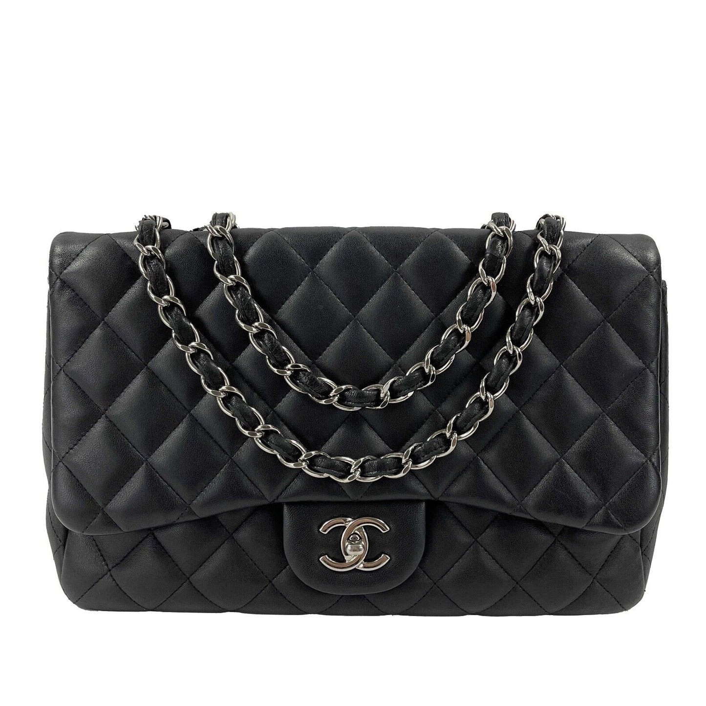CHANEL - Jumbo Classic New CC Quilted Black Lambskin Shoulder Bag / Crossbody