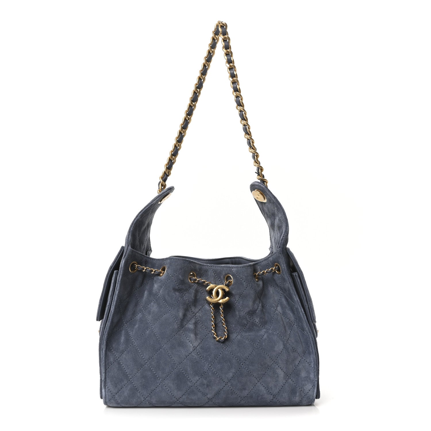 Chanel Suede Quilted Small 25 Handbag Blue