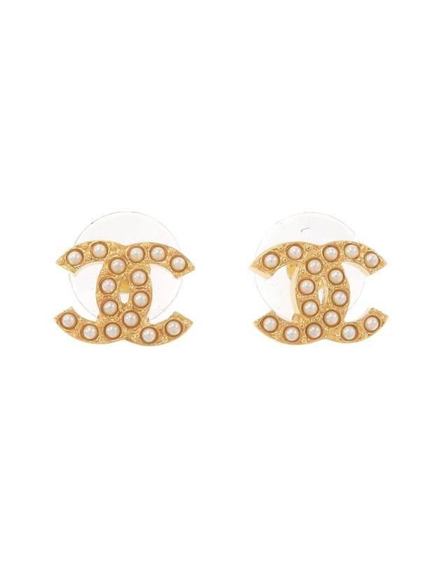 Cc Logo Pearl Stud Earrings Gold Chanel