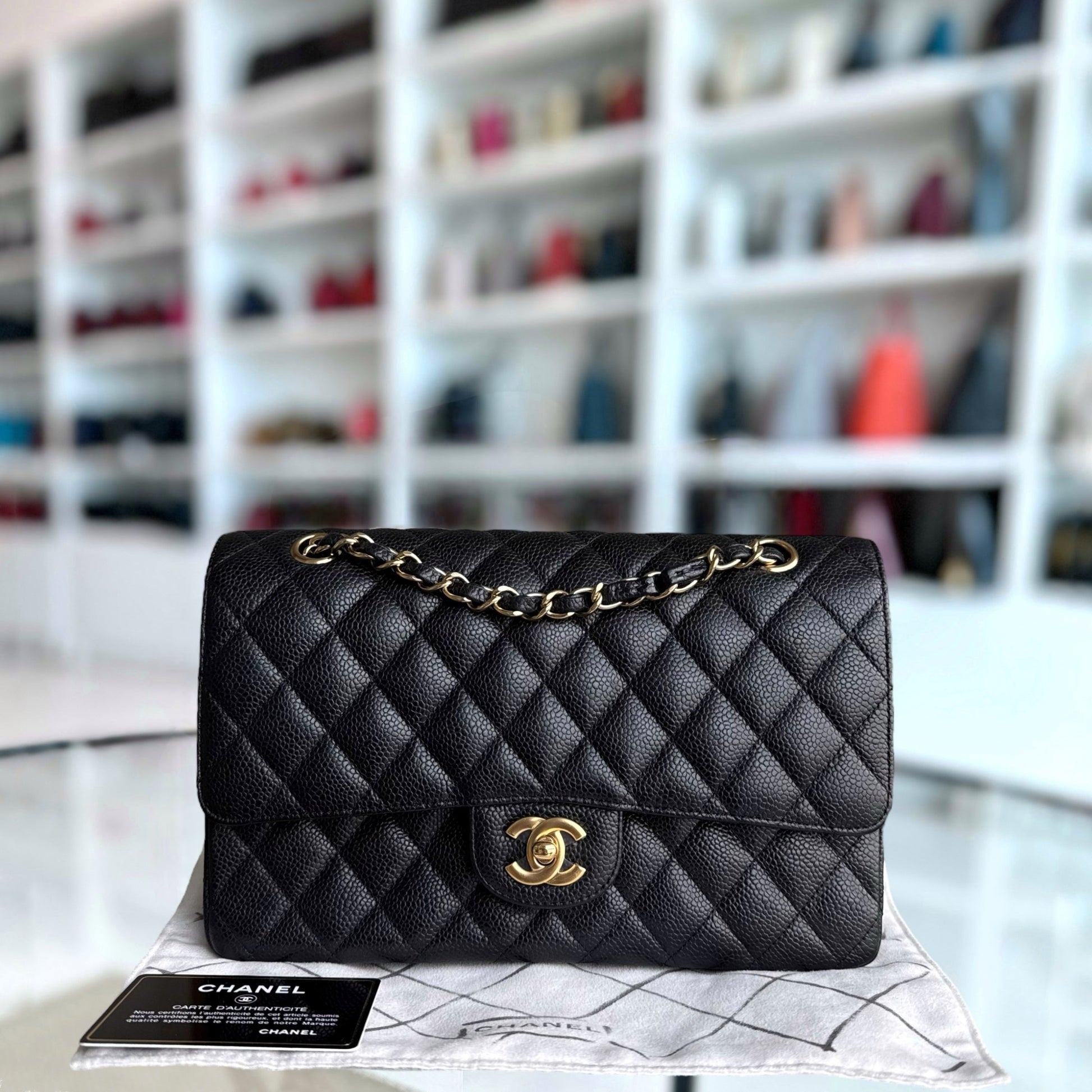 Chanel Classic Flap Medium - Caviar 25CM Quilted Grained Calfskin Black Gold Hardware Series 14