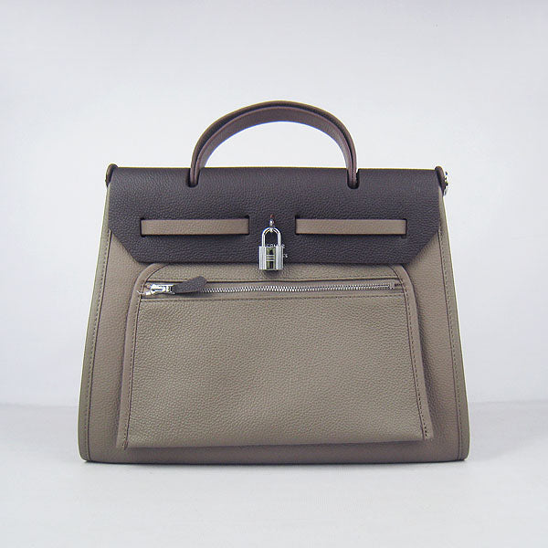 Hermes Luxury Herbag Ladies Cow Grey Leather Travel Bag
