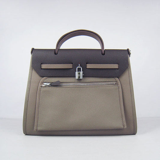 Hermes Luxury Herbag Ladies Cow Grey Leather Travel Bag