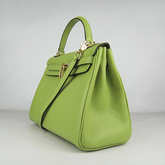 Hermes Luxury Kelly Cm Togo Handbag Golden Leather Green Travel Bag
