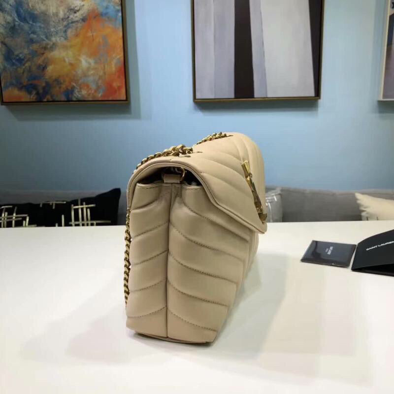 YSL Saint Laurent Loulou Lou Shoulder Bag Quilted Chain Beige For Women