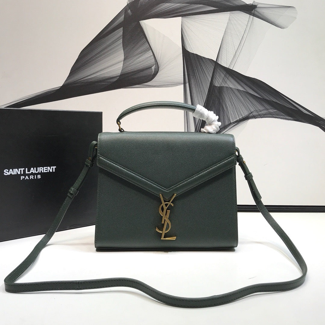 YSL Saint Laurent Cassandra Grain Dark 9in 24.5cm Green Medium Top Handle Handbag