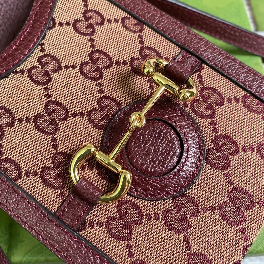 gg Horsebit Burgundy gg Supreme Canvas Beige Mini Bag