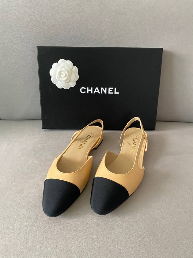 Slingbacks Goatskin Grosgrain & Beige Black Chanel