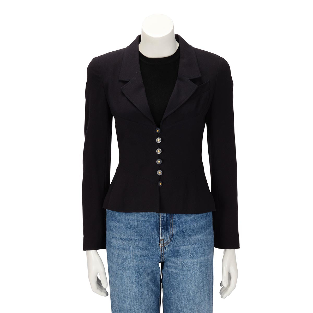 Chanel Navy Wool Crepe Panelled Jacket FR 38