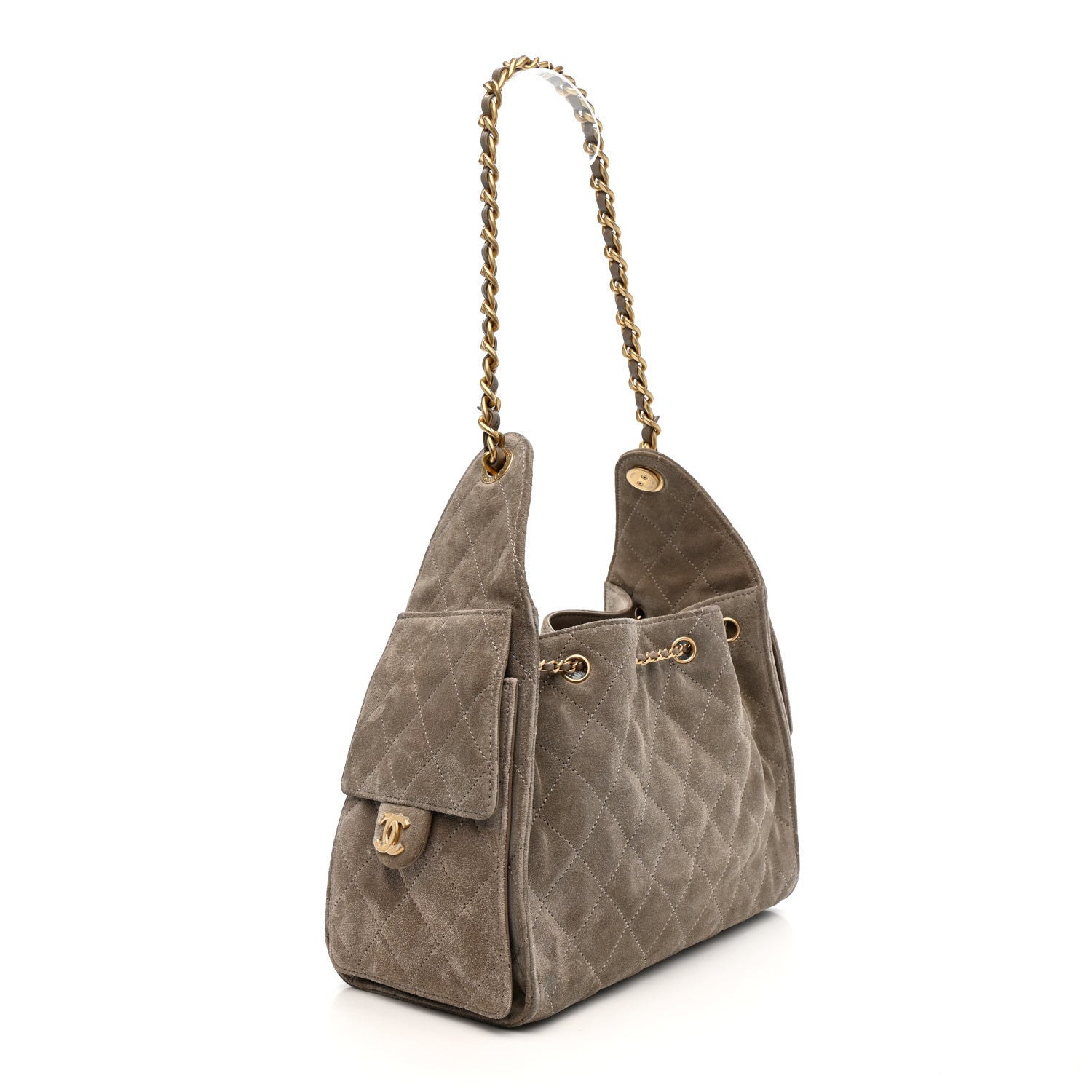 Chanel Suede Quilted Small 25 Handbag Dark Grey