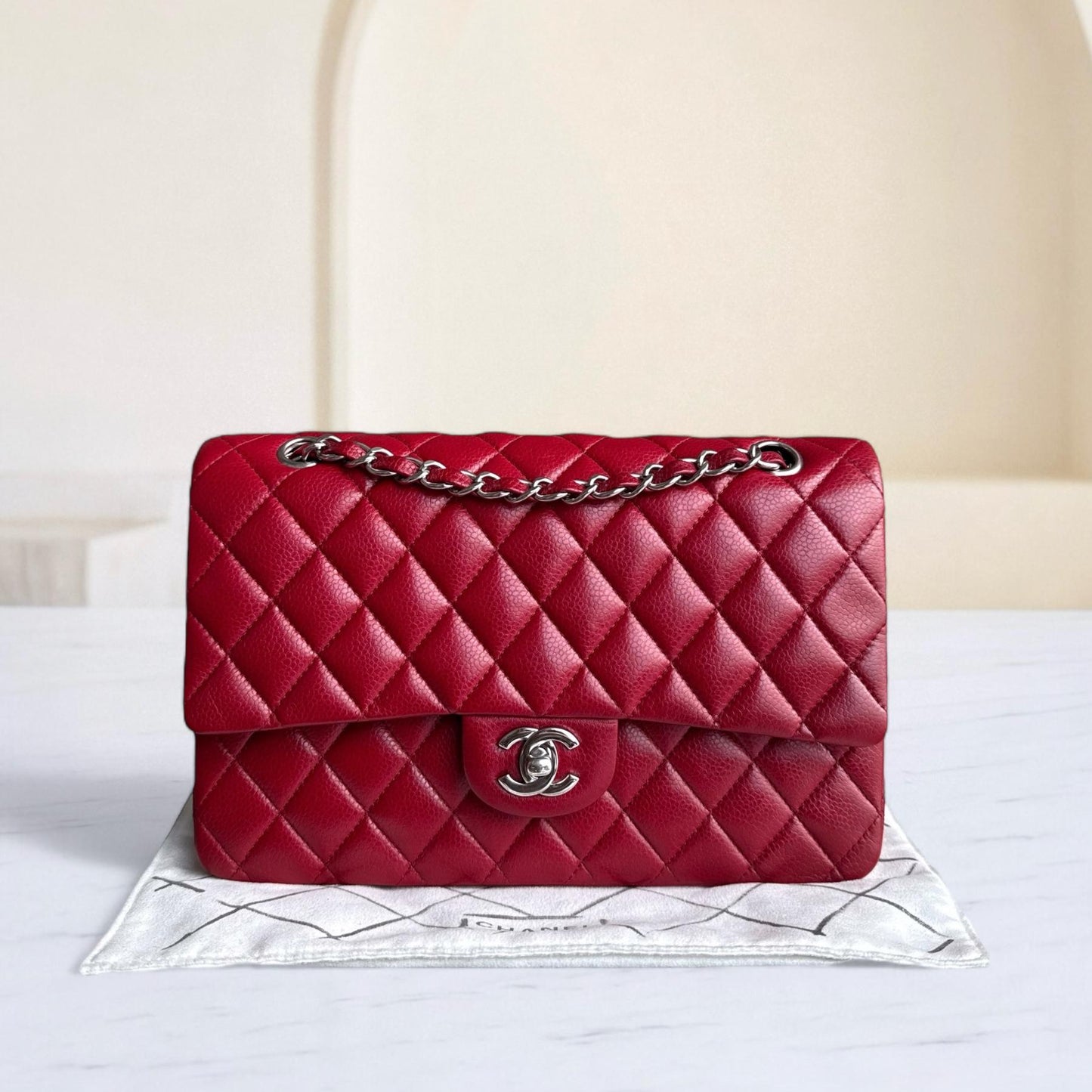 Chanel Classic Flap Medium - Caviar 25CM Quilted Grained Calfskin Red Silver Hardware Series 16