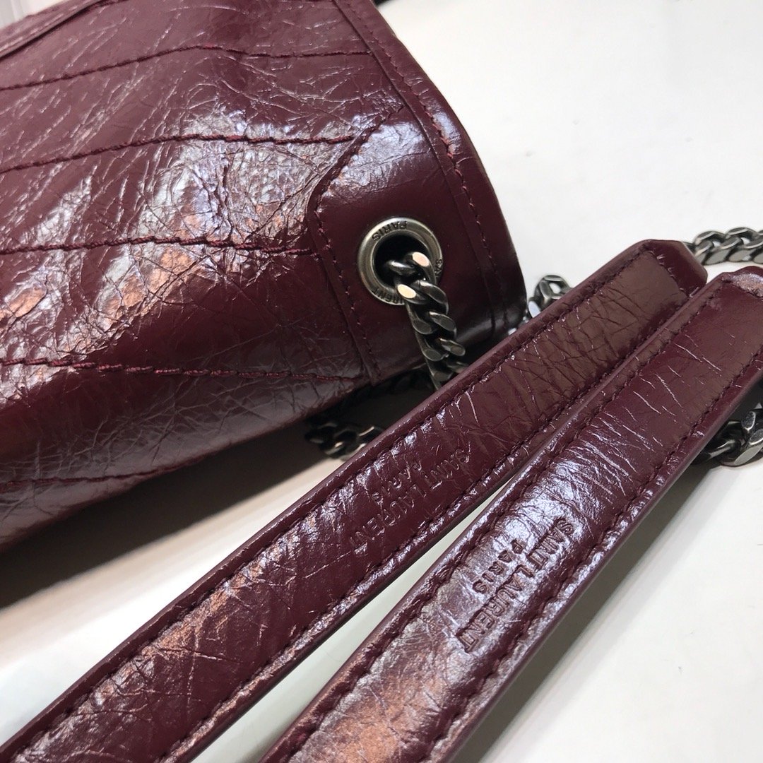 YSL Saint Laurent Niki Shoulder Bag Monogram Chain Burgundy For Women