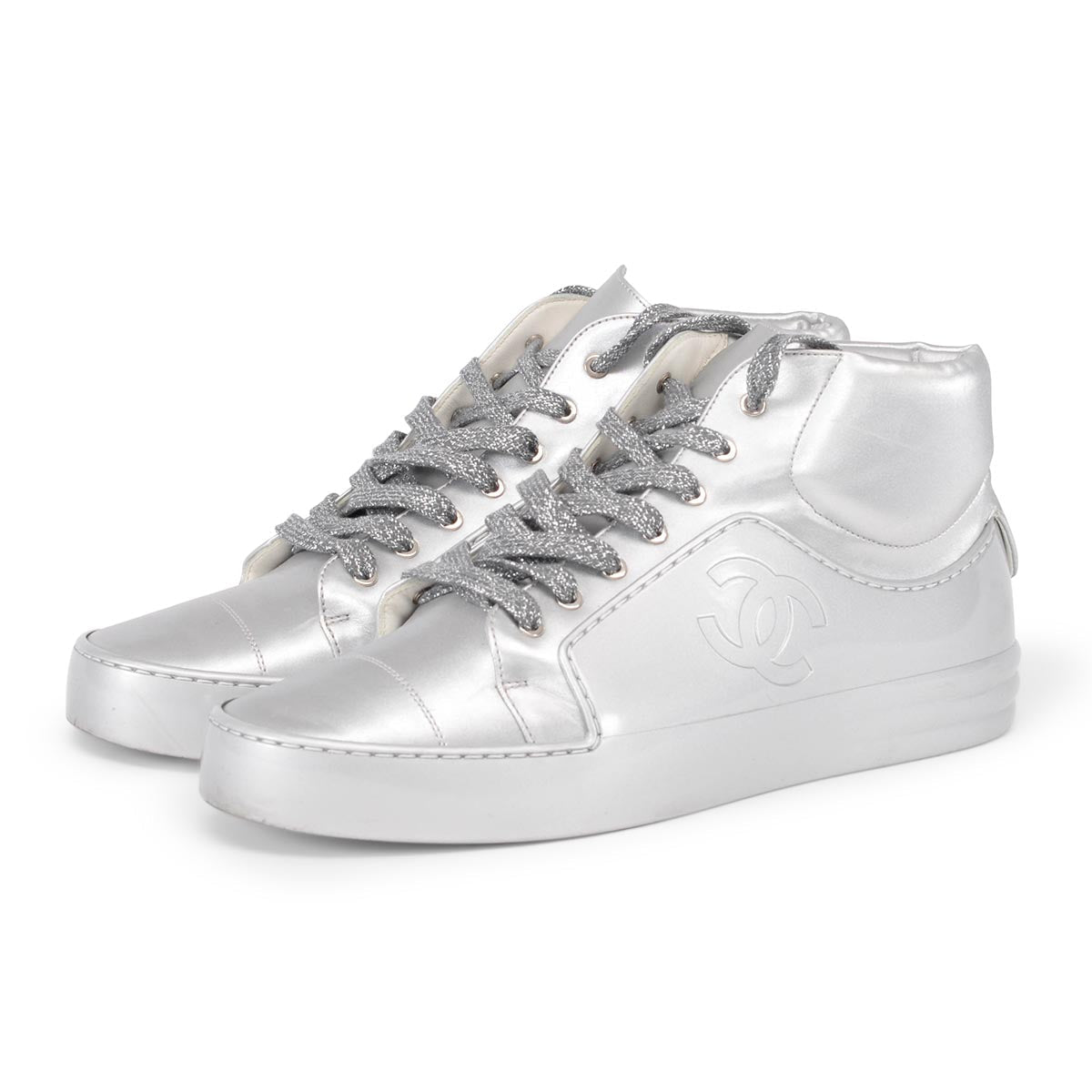 Chanel Silver High Top Sneakers 42 for Women