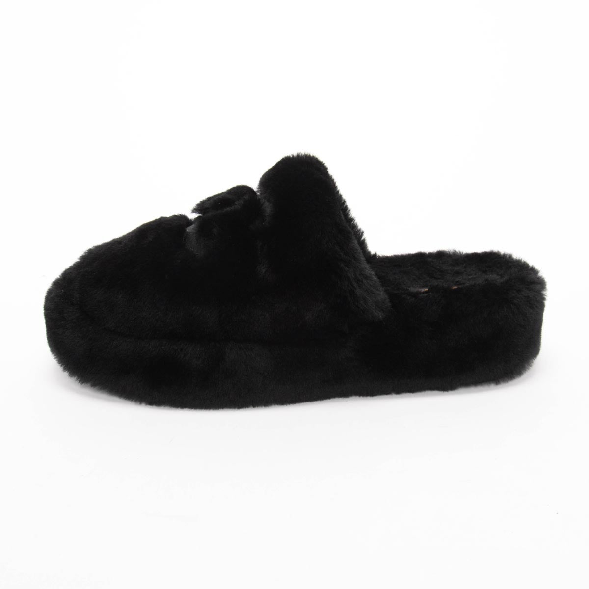 Chanel Black Shearling CC Travel Slippers & Pouch for Women