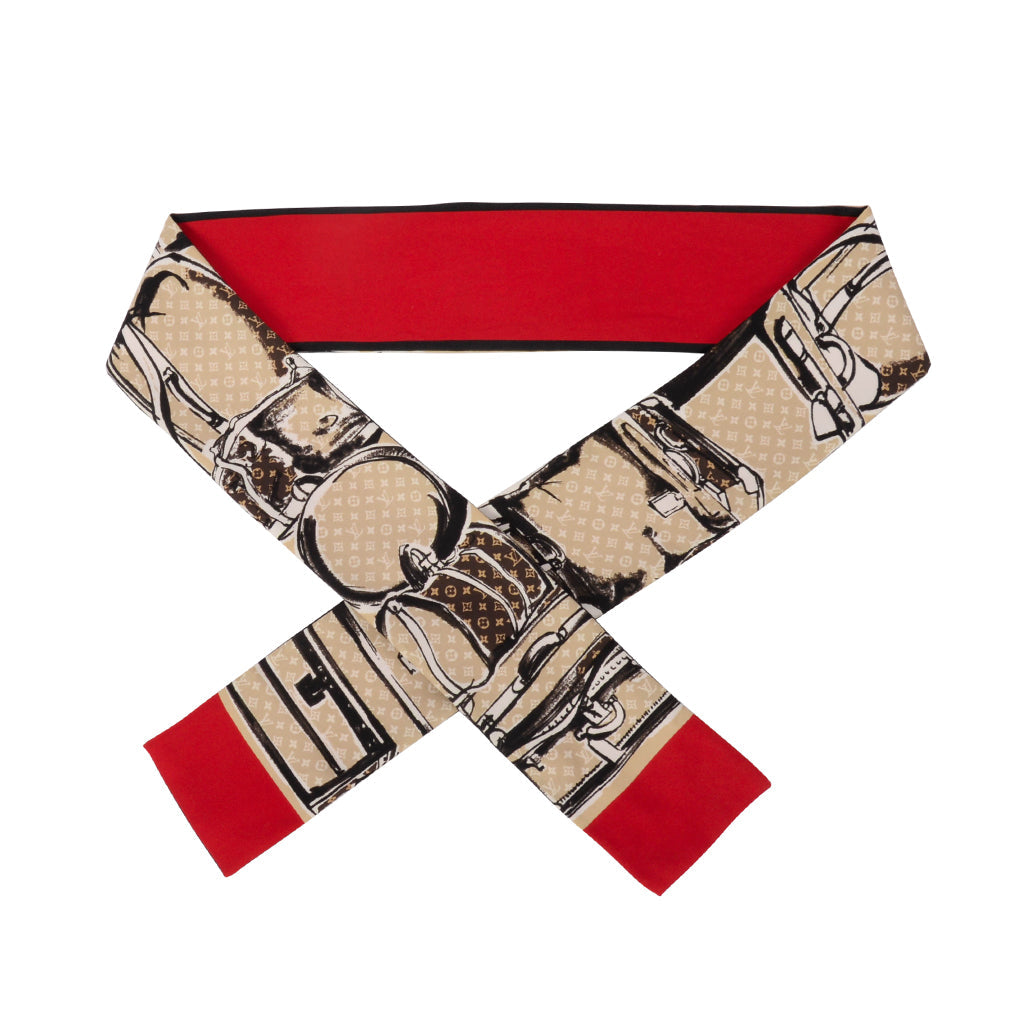 Louis Vuitton Beige & Red Silk Trunks Bandeau Fashion Accessory