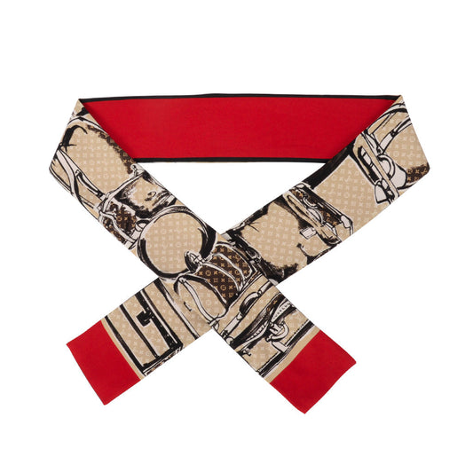 Louis Vuitton Beige & Red Silk Trunks Bandeau Fashion Accessory