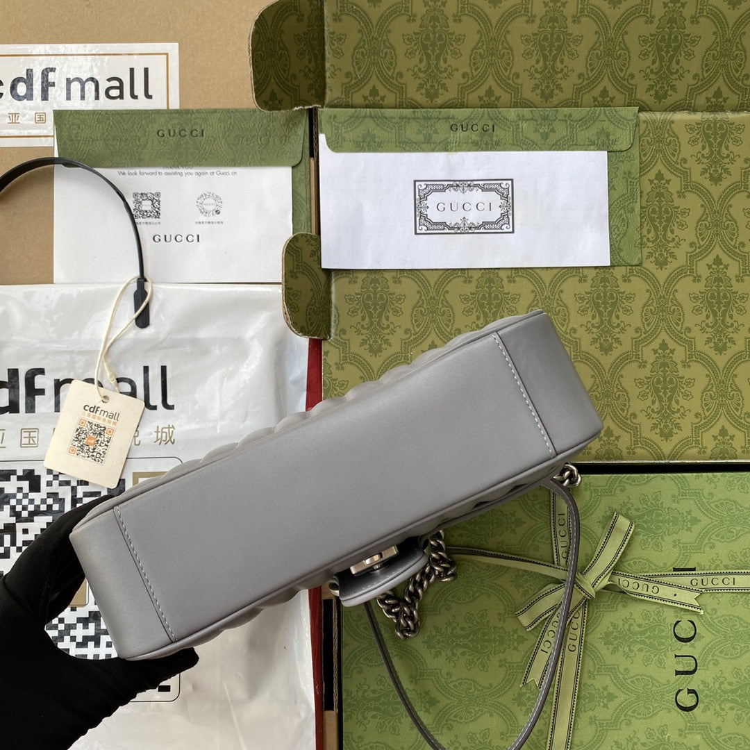 gg Marmont Dark MatelassÃ© 10in Grey Small Shoulder Bag