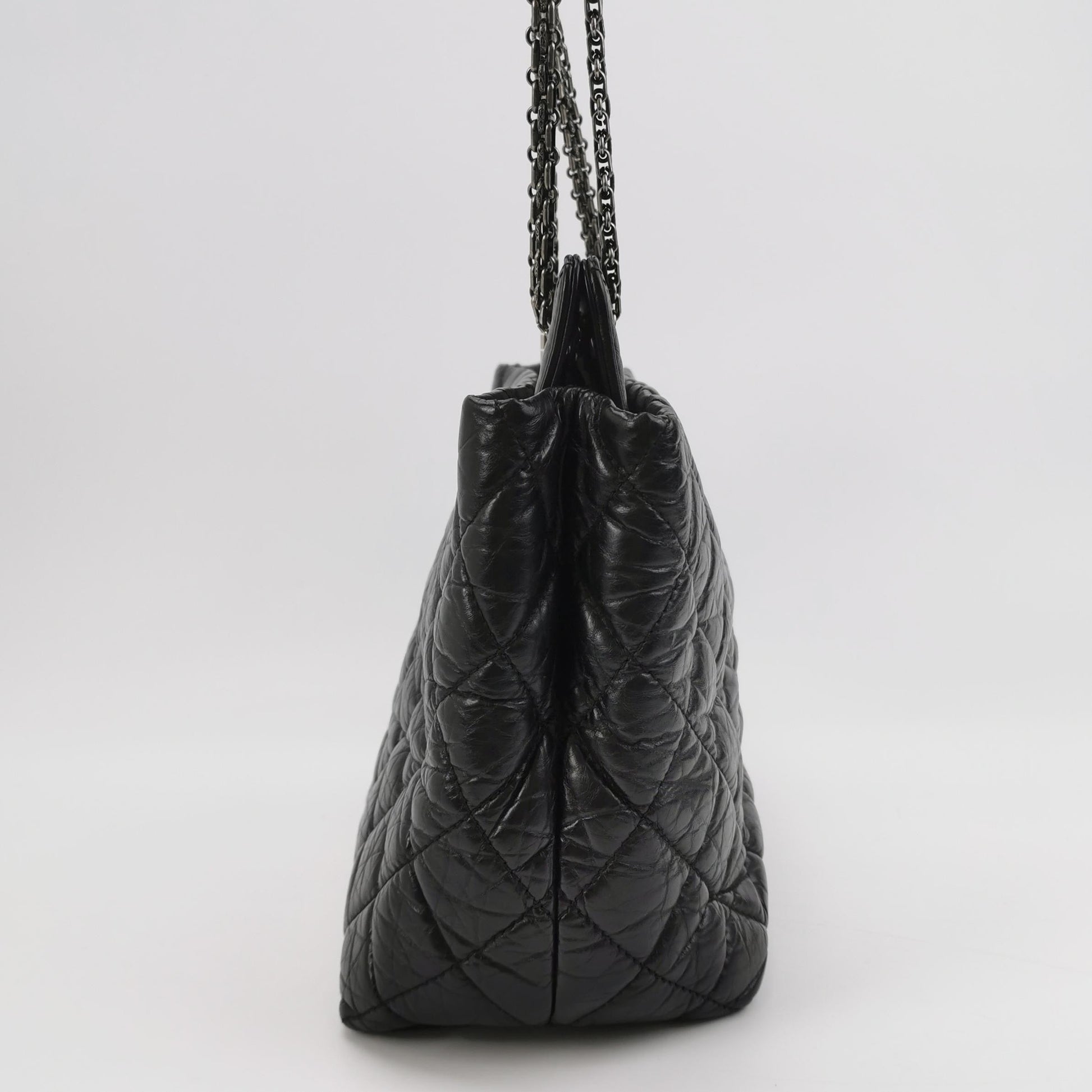 Chanel 2.55 Shiny Calfskin Black Leather Tote Bag