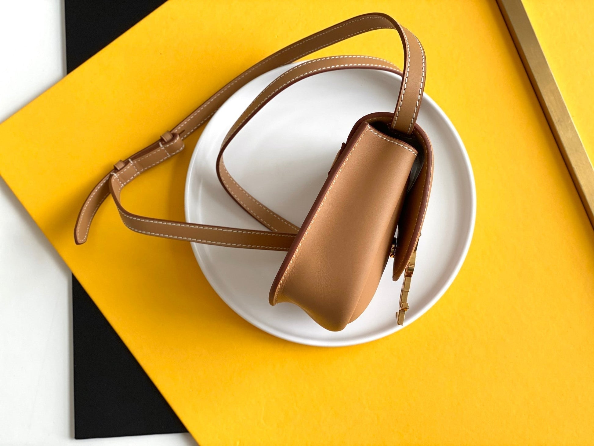 YSL Saint Laurent Kaia Hardware 7in 18cm Brown Gold Small Satchel Bag