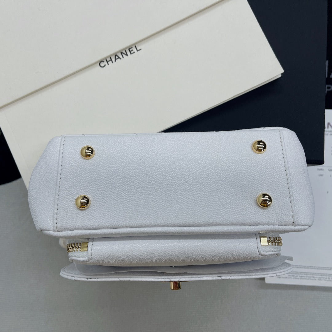 CHLMini 7.5in 19cm White Flap Top Handle Mini Bag