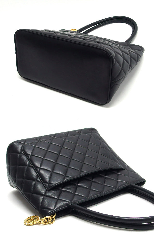 Chanel Cocomark Reprinted Tote Lambskin Matelasse Black Tote Bag