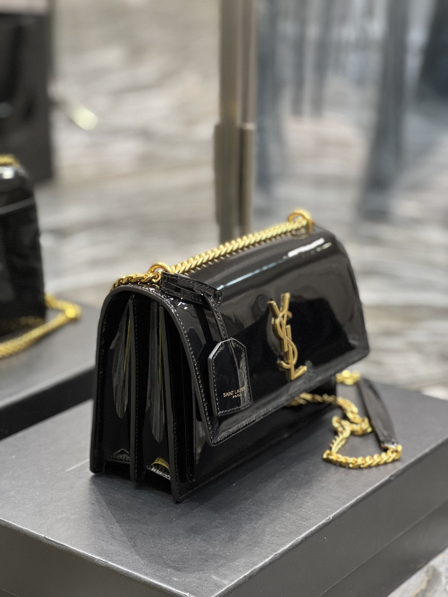 YSL Saint Laurent Sunset Handbag Chain Travel Bag Black Ysl 6702