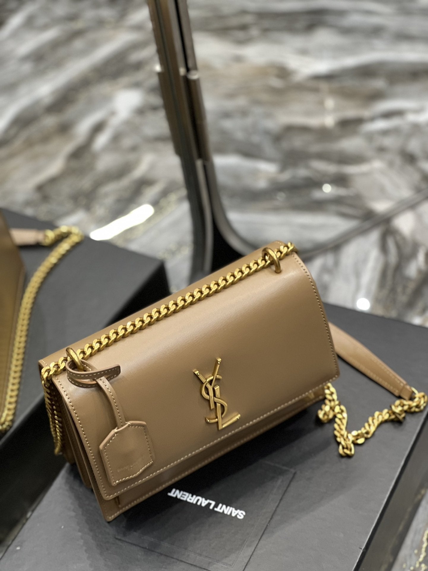 YSL Saint Laurent Sunset Handbag Chain Travel Bag 86In22Cm Dark Beige