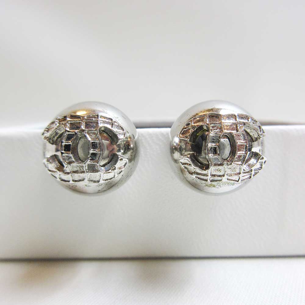 Chanel Silver Earrings Coco Mark Ab Rank Bag