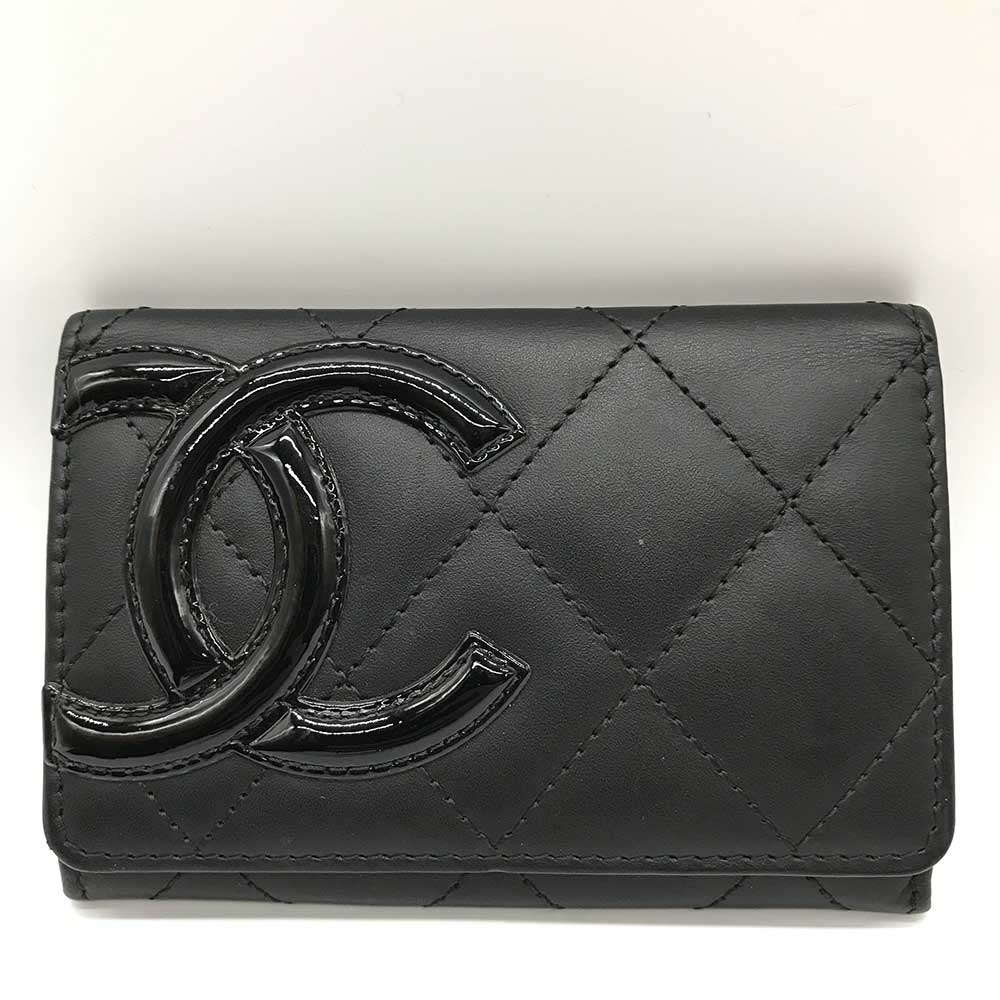 Chanel Cambon Line Card Case Black Lambskin Bag